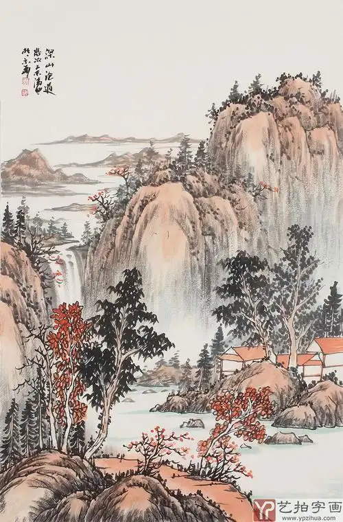 吉林美协曲胜利四尺三开山水画作品《深山论道》