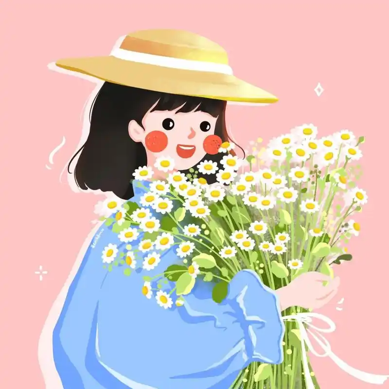 插画头像 | 手捧雏菊花的可爱女生 雏菊花,小巧可爱,天真烂漫~ 背景多