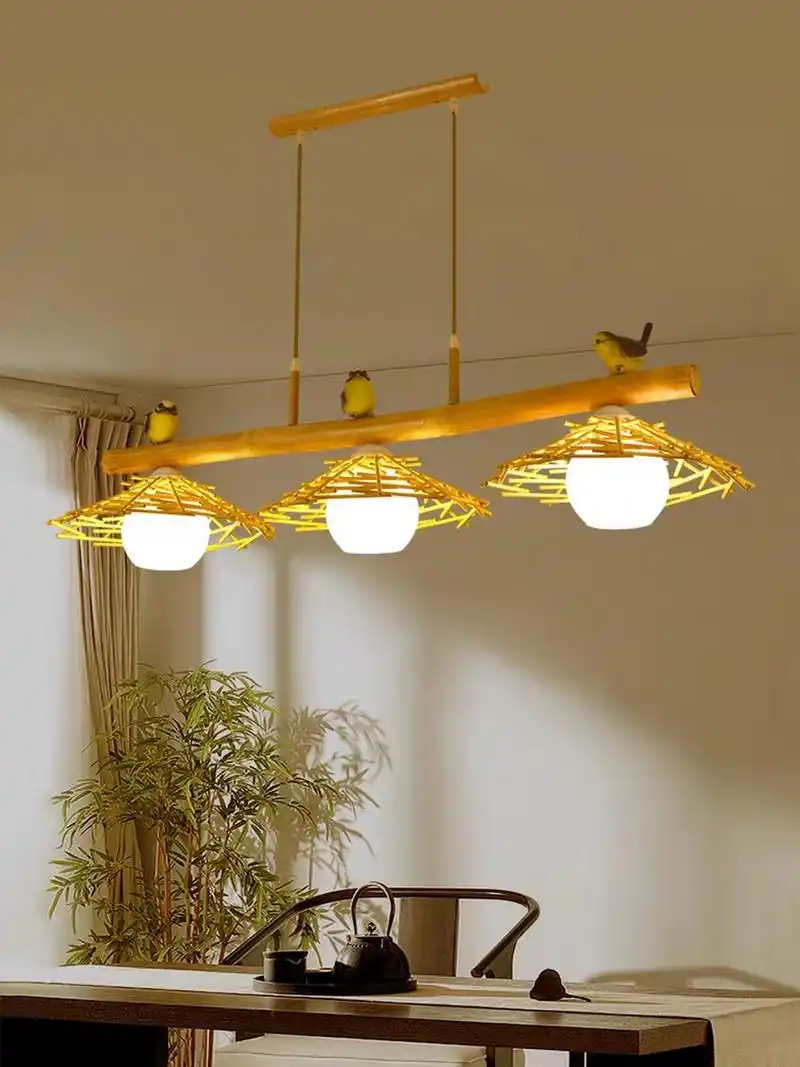 木艺小鸟吊灯 创意鸟巢灯具 餐厅酒店会所灯饰设计