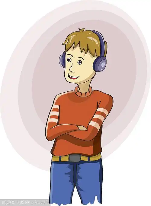 男孩戴着耳机听音乐