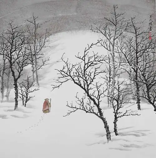 吴大恺 禅意雪景山水画