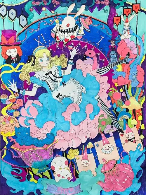 爱丽丝梦游仙境马克笔作品