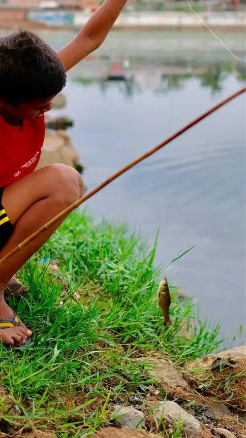 垂钓的印度小孩