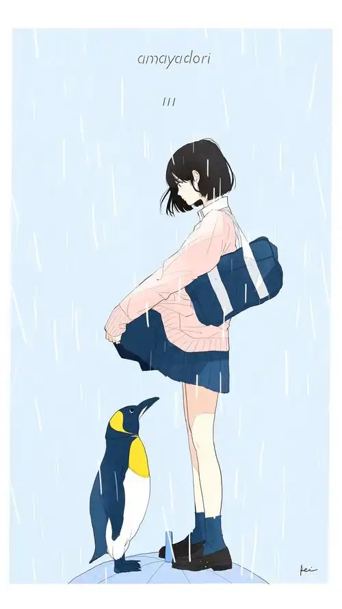 小清新蓝色系文艺少女插画手机壁纸 第一辑