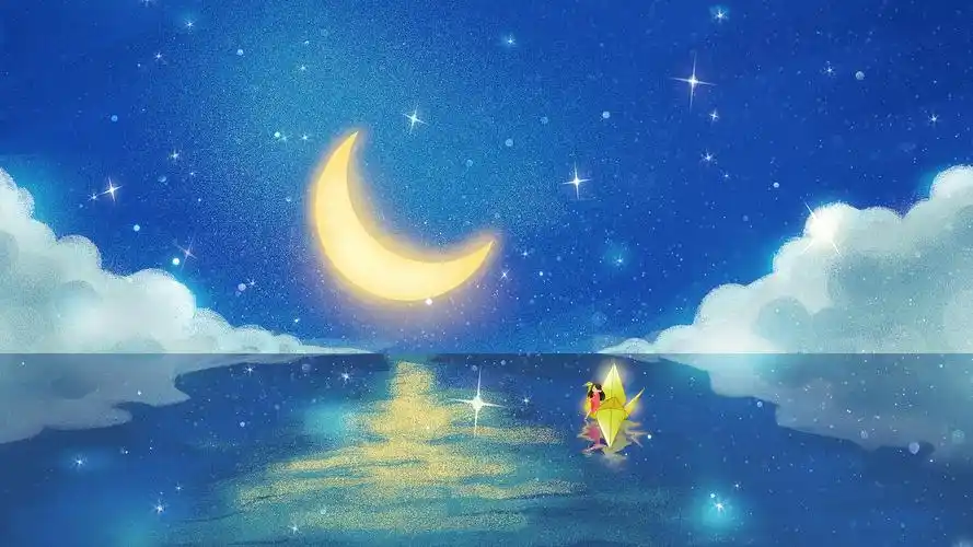 4k蓝色卡通月亮插画唯美情人节视频背景卡通背景