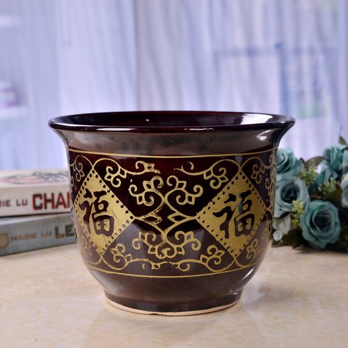 地面陶瓷棕色尺码室内简约发财树绿萝大号特大号花盆