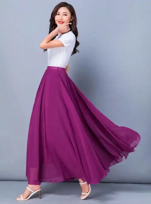 时尚新款仙女下半身裙中长款a字夏季雪纺纱裙休闲子 白色 s【图片