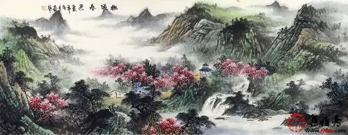 蒋大卫六尺横幅山水画《桃源春色》_写意山水画_山水画
