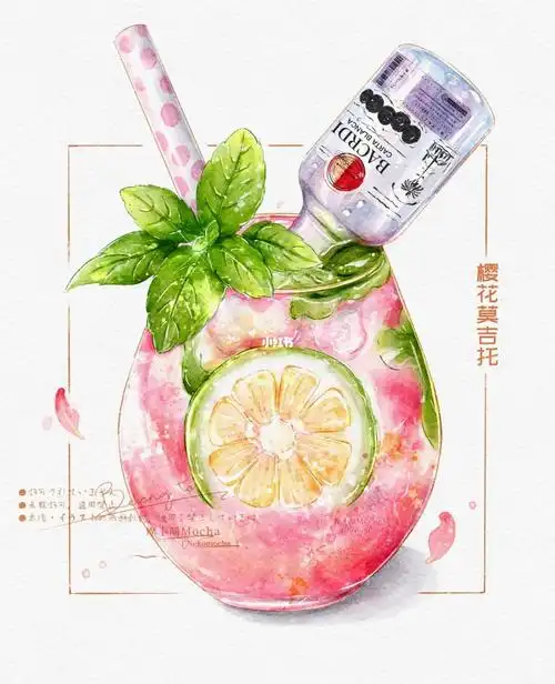 樱花莫吉托ipad水彩饮品