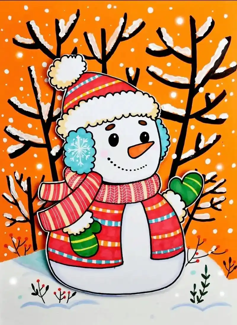 雪人绘画教程 #雪人绘画  - 抖音