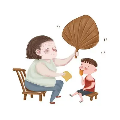 夏至 立夏 大暑 小暑 夏天奶奶孙子扇扇子夏天乘凉png素材