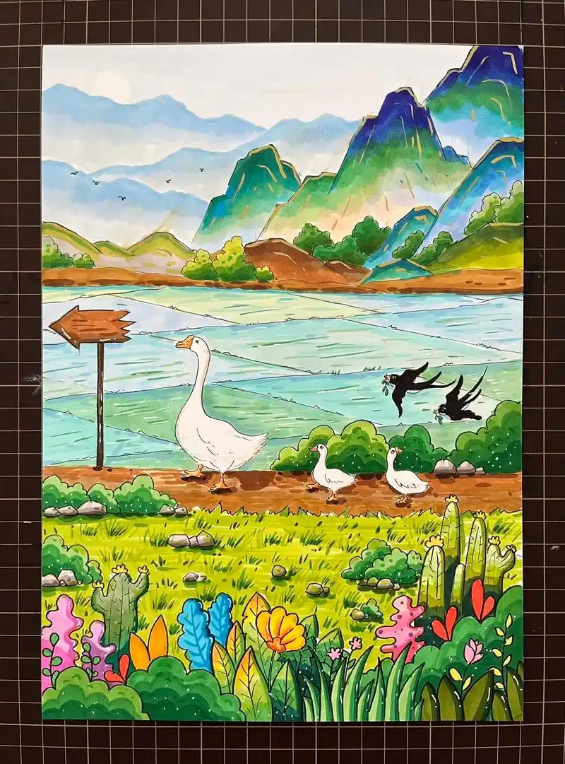 马克笔画春天教程 - 抖音