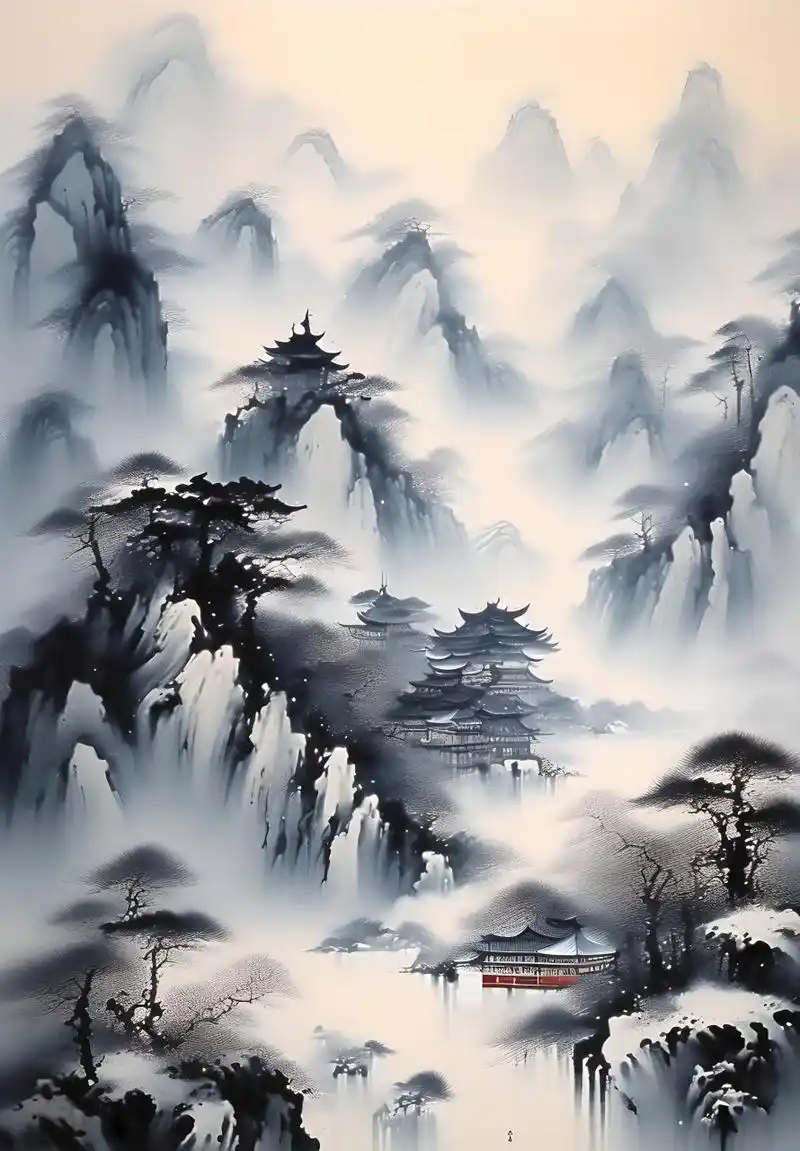 银装素裹尽妖娆,#2023小雪节气##水墨画##水墨风##古风##中国画##图片