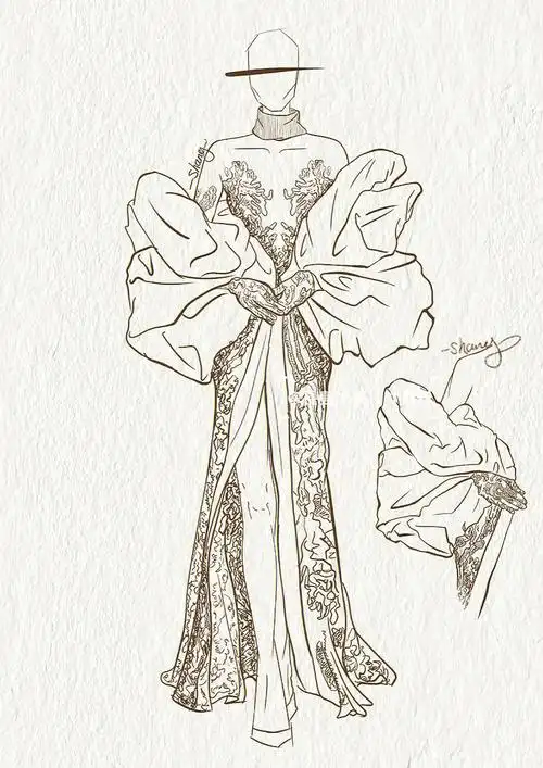 秀场手绘线稿服装设计礼服晚装时尚