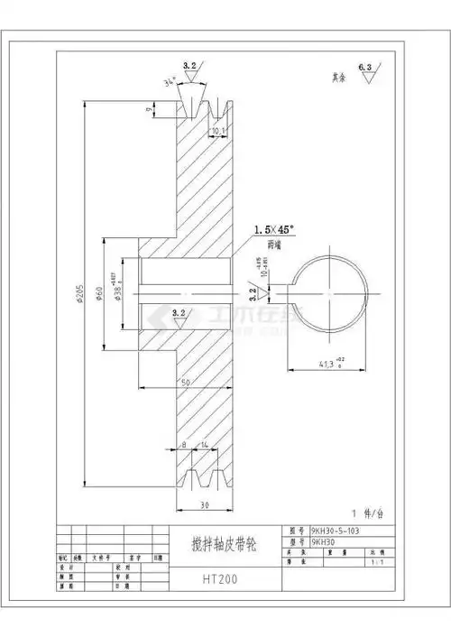 某搅拌轴皮带轮cad平面详细大样图