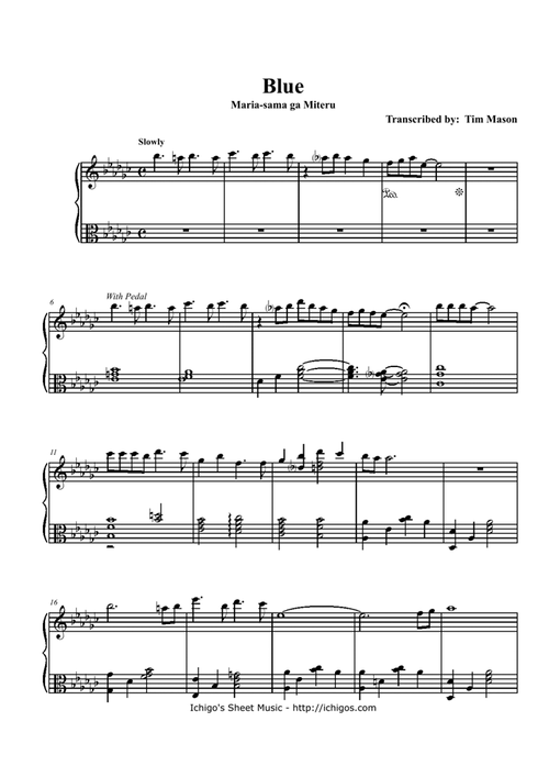 blue 钢琴谱,歌谱 简谱,五线谱