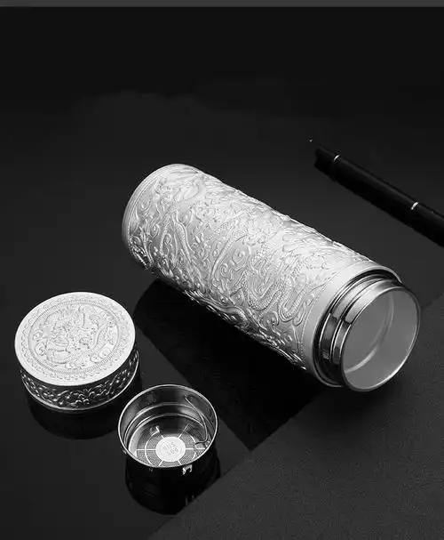 九龙银杯s999足银内胆保温杯银离子工艺杯银杯子送礼礼品杯 亚银百福