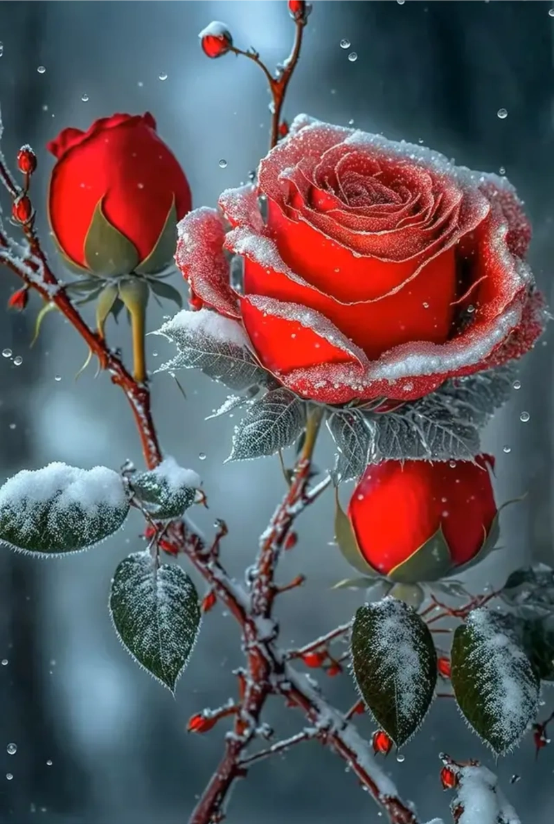 雪中盛开的玫瑰,美的让人窒息