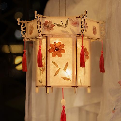 宵节灯笼diy手工制作材料儿童新年手提发光花灯古风花草纸宫灯元