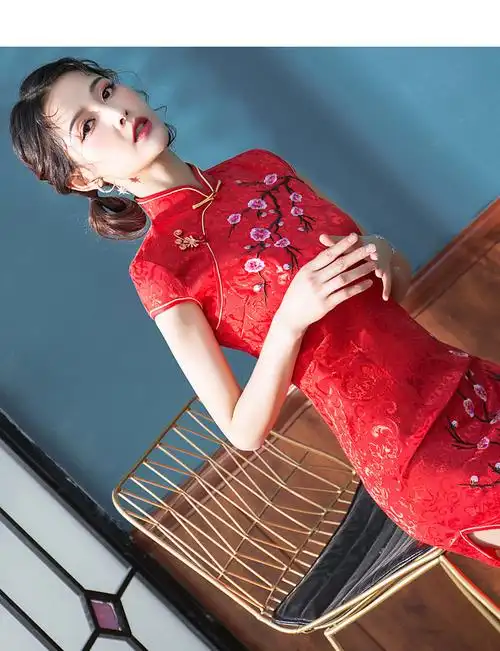 开雨2020年春夏少女怀旧爆款四色提花棉梅花绣花日常改良短旗袍