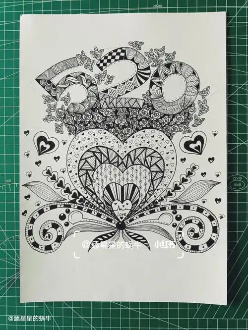 线描教程原创黑白线描画告白爱的520