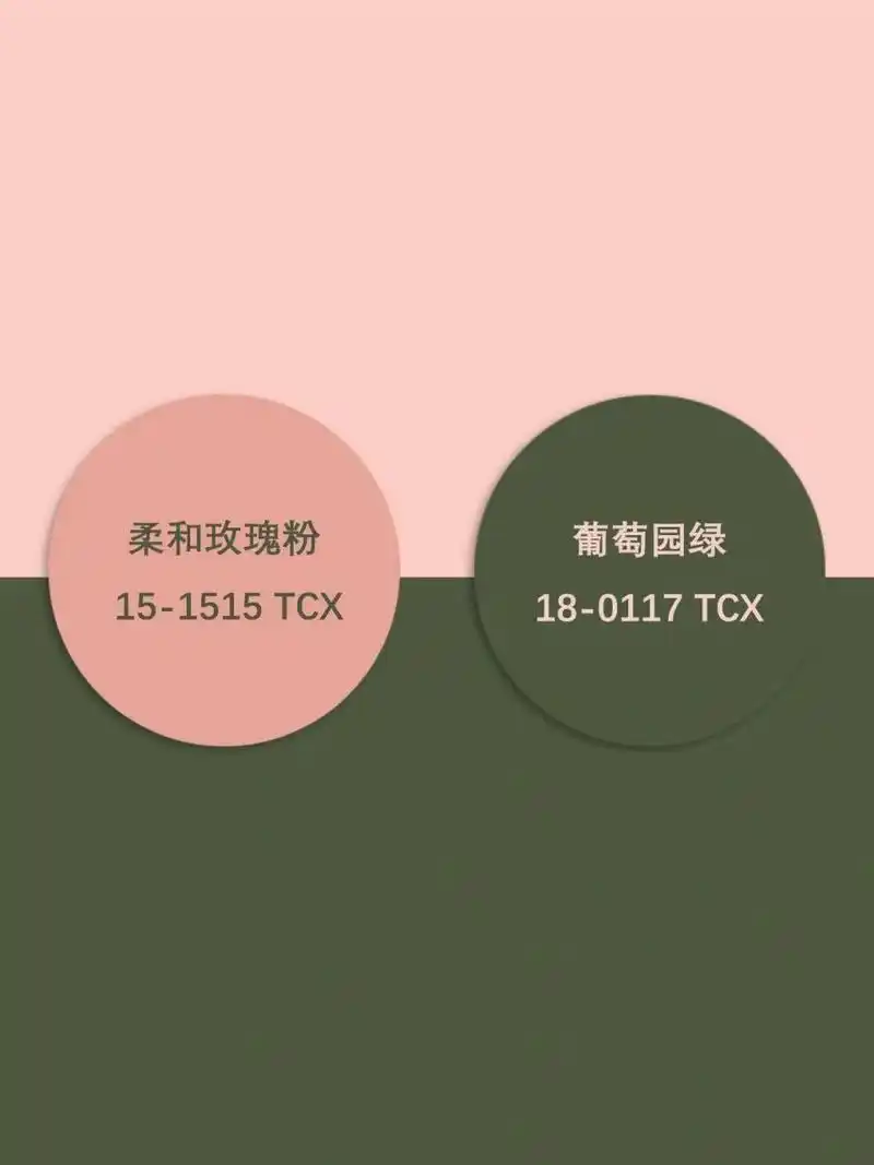 莫兰迪/粉色搭配/双色搭配/配色/色彩搭配 1.柔和玫瑰粉 葡萄园绿 2.