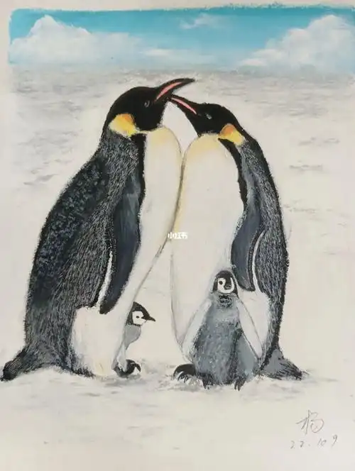 南极帝企鹅油画棒手绘102