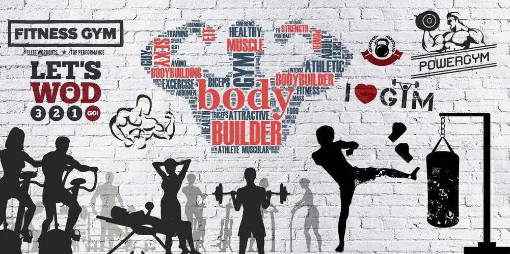 健身房 运动会所 主题背景墙壁纸 大型壁画