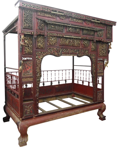 民国透雕龙凤纹架子床