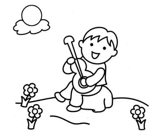 男孩弹吉他怎么画男孩弹吉他的儿童画作品 小男孩简笔画