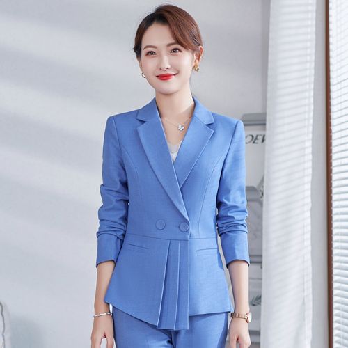 主播职业西服套装女春艺考上镜服装高级感紫色新闻播音主持人正装