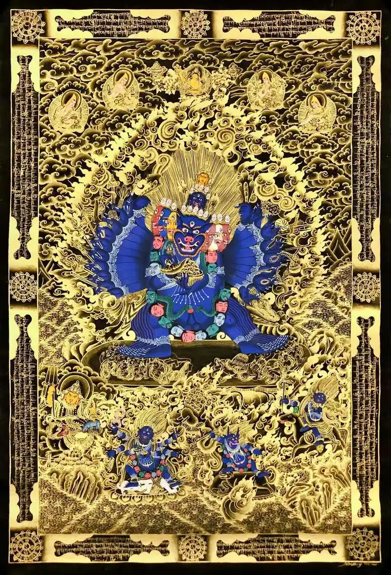 最新款  黑金 经文唐卡   那噶王喇嘛少见绘制  - 抖音