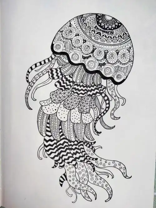 零基础继续来练习控笔啦动物线描画水母