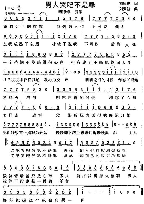 刘德华男人哭吧不是罪简谱,刘德华男人哭吧不是罪歌谱,刘德华男人哭吧