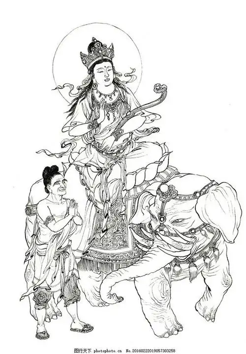 西游记人物白描普贤菩萨佛教神话人物西游记白描李云中