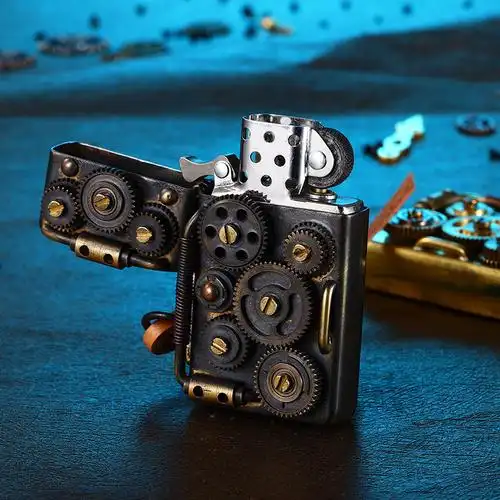 zippo纤巧小巧机械齿轮打火机正版蒸汽朋克9轮zippo