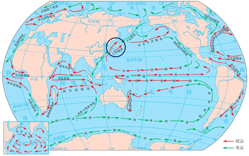 世界洋流分布及日本暖流分布图