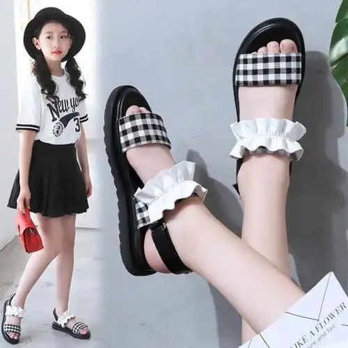 魔术贴女童凉鞋新款一鞋两穿儿童凉鞋小学生时尚女孩中大童凉鞋【价格