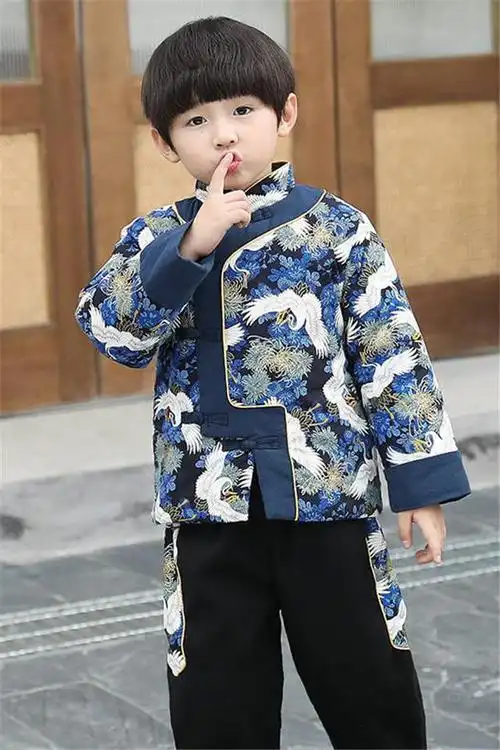 儿童唐装男童套装宝宝中国风秋冬汉服男孩小童拜年服冬装复古套装