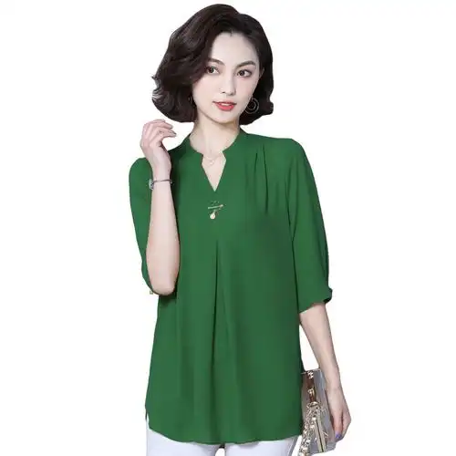 妈妈棉麻中袖t恤女装夏季显瘦中长款雪纺衫胖mm大码遮肚洋气上衣