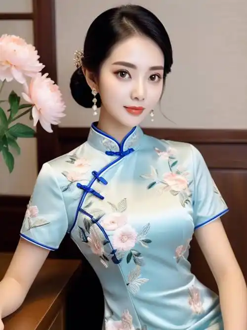 原创青花绽放新中式旗袍的优雅诗篇