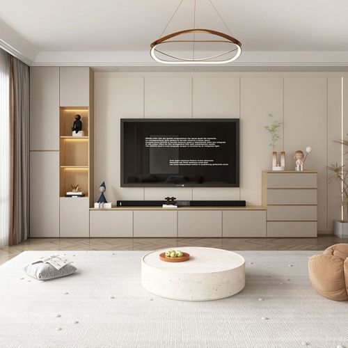 电视柜一体组合墙柜背景墙客厅满墙悬空实木轻奢落地现代简约