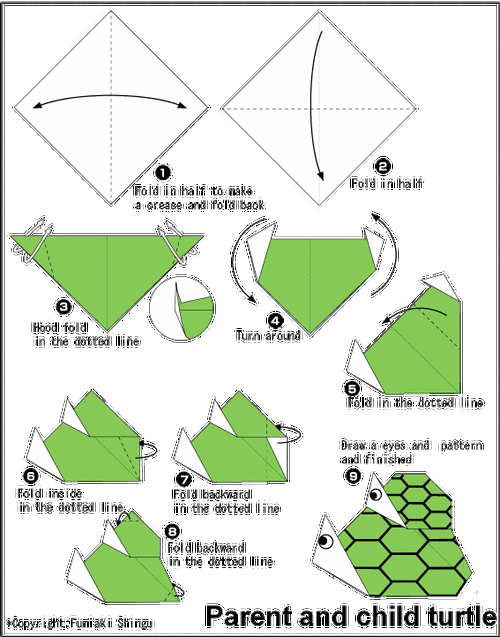 两只折纸乌龟儿童手工折纸教程手工折纸叠乌龟折纸海龟折法教程折纸