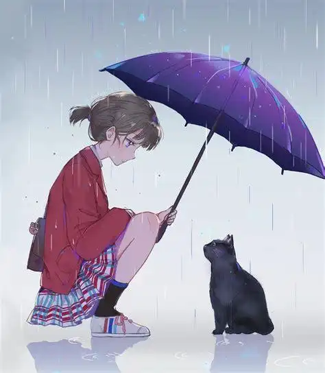 雨中少女和猫撑伞动漫雨中撑伞的黑发女孩动漫2022已更新今日动态
