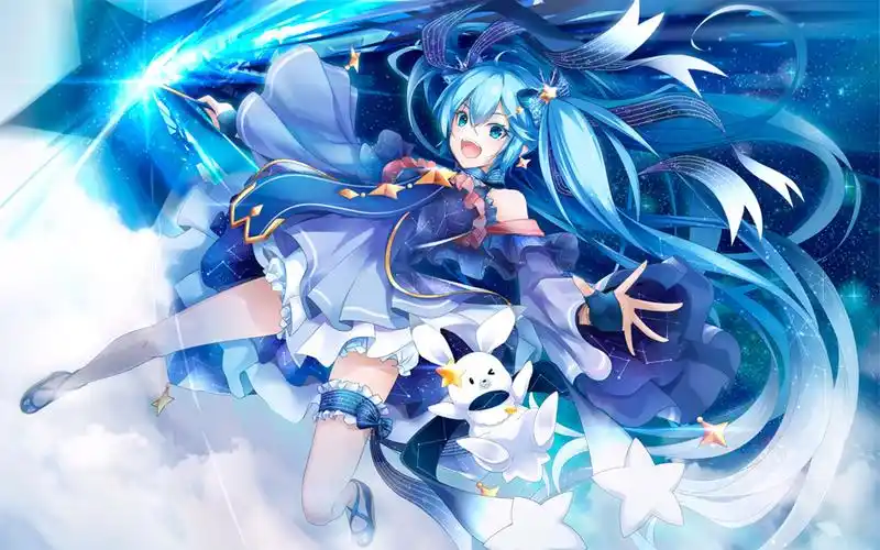 初音未来miku大屏高清1440x900桌面壁纸-初音未来蓝色背景魔法少女