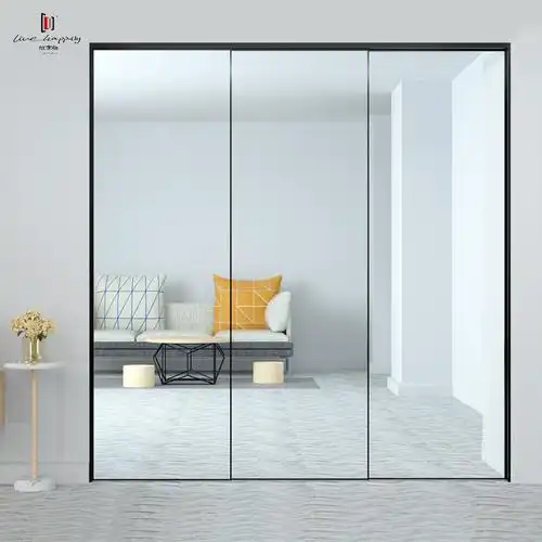 轻奢极简三轨黑色窄边推拉门客厅阳台全景玻璃移门厨房卫生间隔断测量