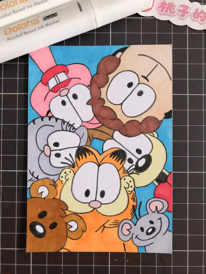 第147幅|加菲猫全家福,简笔画,马克笔画.附步骤图. 画材 - 抖音