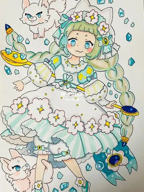 马克笔手绘动漫女生q版人物