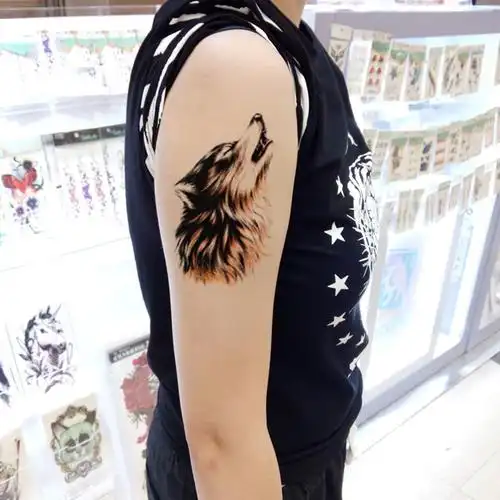 纹身狼头贴全狼刺刺青防水男女狼图腾胸前贴纸身体彩妆