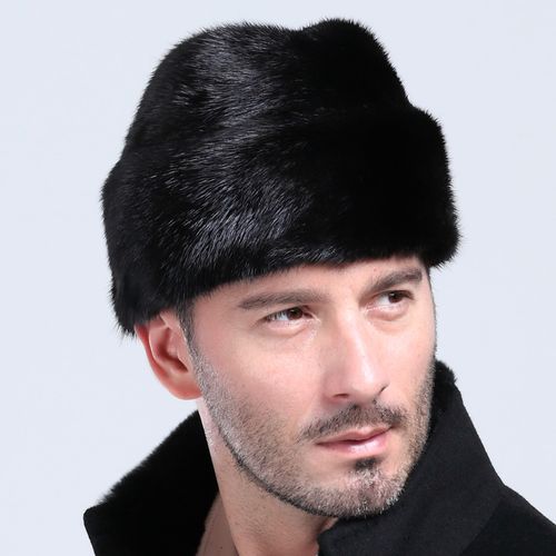 男士整水貂裘皮帽子冬季冬天真皮草法式帽中老年人保暖棉帽地主帽